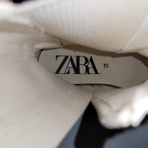 Zara White Chunky Moto Boots Faux Leather Chelsea Womens Fall Winter Boho 5 - Picture 4 of 8